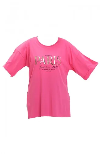 Baskılı Pamuklu Tshirt 20016-03 Fuşya