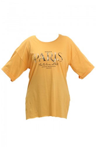 Baskılı Pamuklu Tshirt 20016-04 Sarı