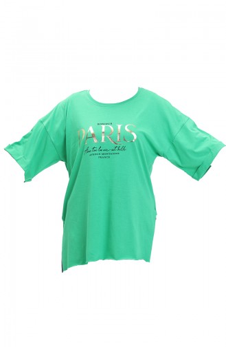 T-shirt en Coton Imprimé 20016-05 Vert 20016-05