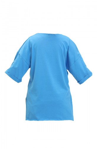 T-shirt en Coton Imprimé 20016-06 Bleu 20016-06
