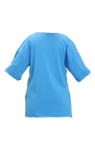 T-shirt en Coton Imprimé 20016-06 Bleu 20016-06