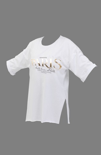 T-shirt en Coton Imprimé 20016-07 Blanc 20016-07