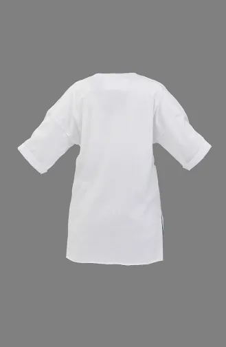 Baskılı Pamuklu Tshirt 20016-07 Beyaz