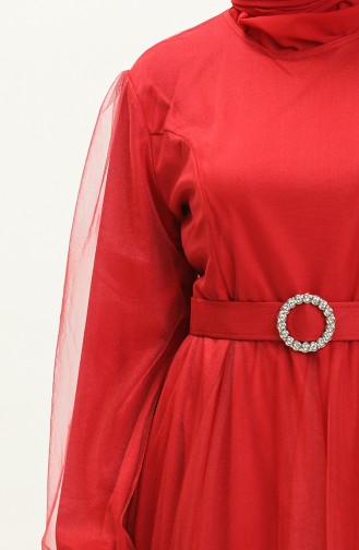 Kuplu Tül Abiye Elbise 2454-03 Bordo