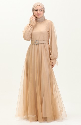 Tulle Evening Dress 2454-04 Milk Coffee   2454-04