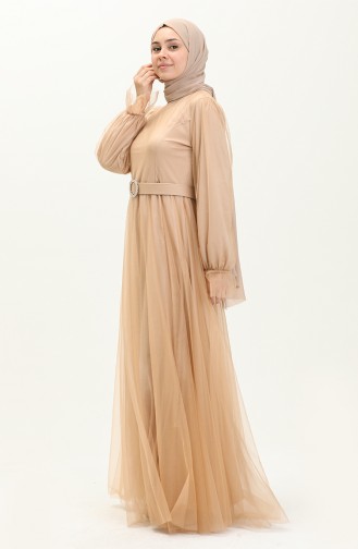 Tulle Evening Dress 2454-04 Milk Coffee   2454-04