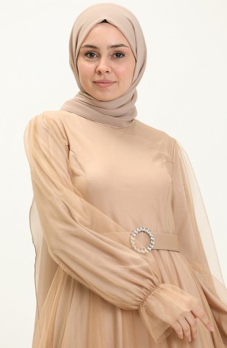Tulle Evening Dress 2454-04 Milk Coffee   2454-04