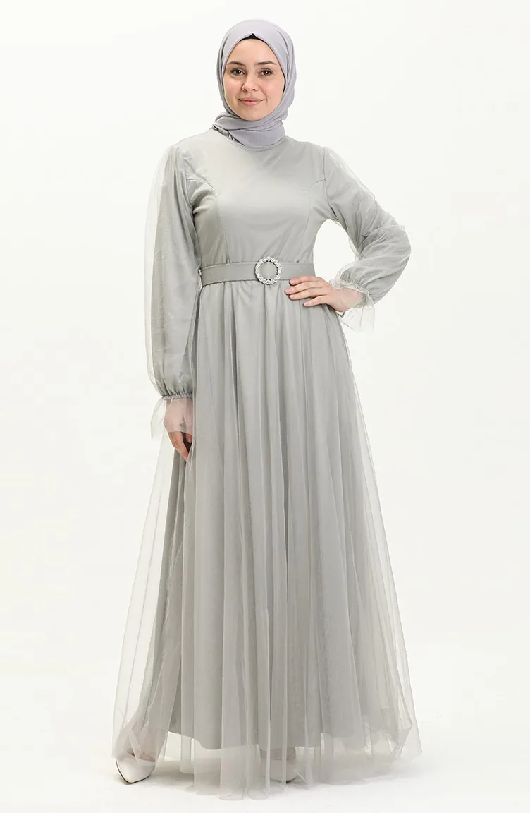 Geschröpftes Tüll-Abendkleid 2454-08 Grau 2454-08