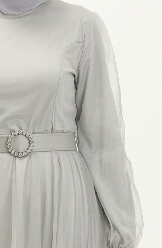 Kuplu Tül Abiye Elbise 2454-08 Gri