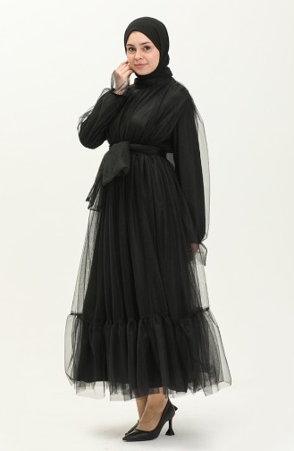 Tüll-Abendkleid mit gerafftem Rock 2456-01 Schwarz 2456-01