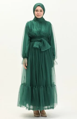 Tüll-Abendkleid mit gerafftem Rock 2456-02 Smaragdgrün 2456-02