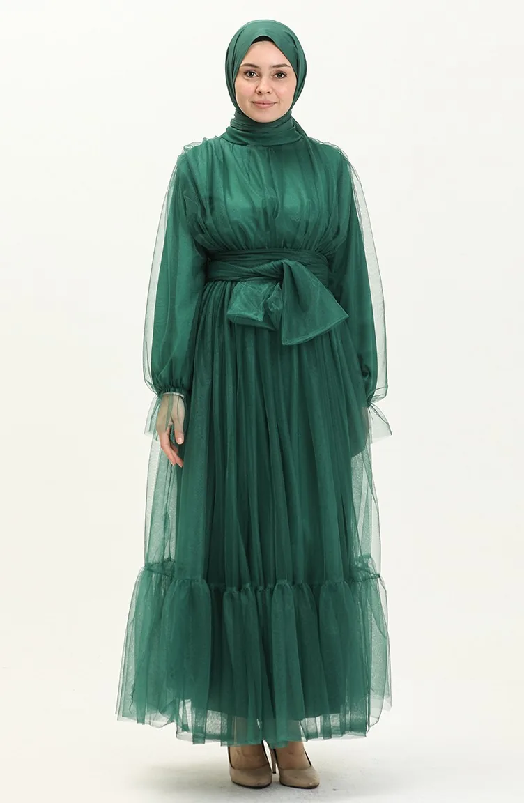 Tüll-Abendkleid mit gerafftem Rock 2456-02 Smaragdgrün 2456-02