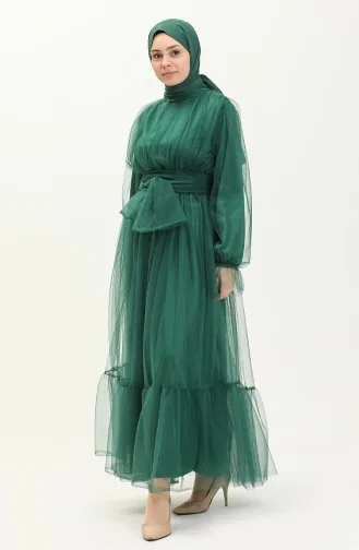 Tüll-Abendkleid mit gerafftem Rock 2456-02 Smaragdgrün 2456-02