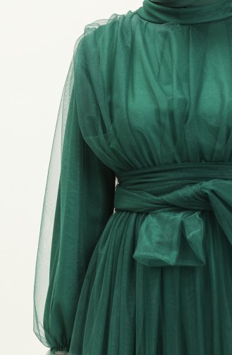 Shirred Skirt Tulle Evening Dress 2456-02 Emerald Green 2456-02