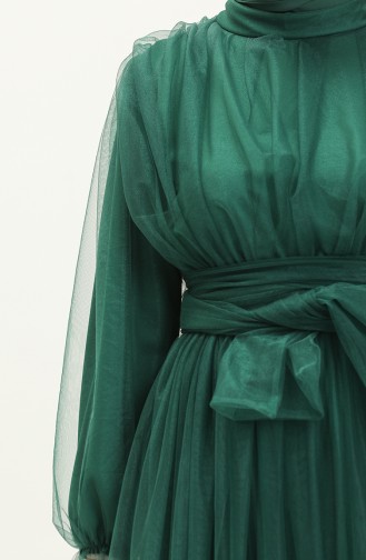 Robe de Soirée en Tulle avec Lupe Plissée 2456-02 Vert Emeraude 2456-02