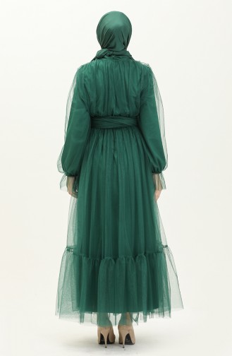 Robe de Soirée en Tulle avec Lupe Plissée 2456-02 Vert Emeraude 2456-02