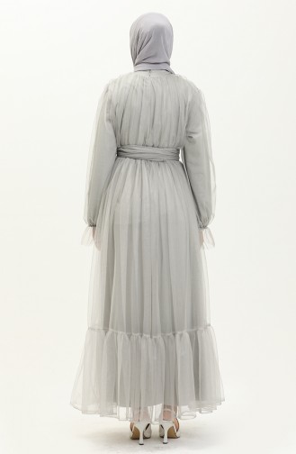 Robe de Soirée en Tulle avec Lupe Plissée 2456-04 Gris 2456-04