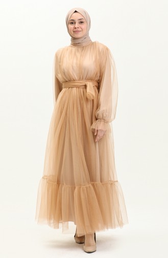 Tüll-Abendkleid mit gerafftem Rock 2456-06 Milchkaffee 2456-06