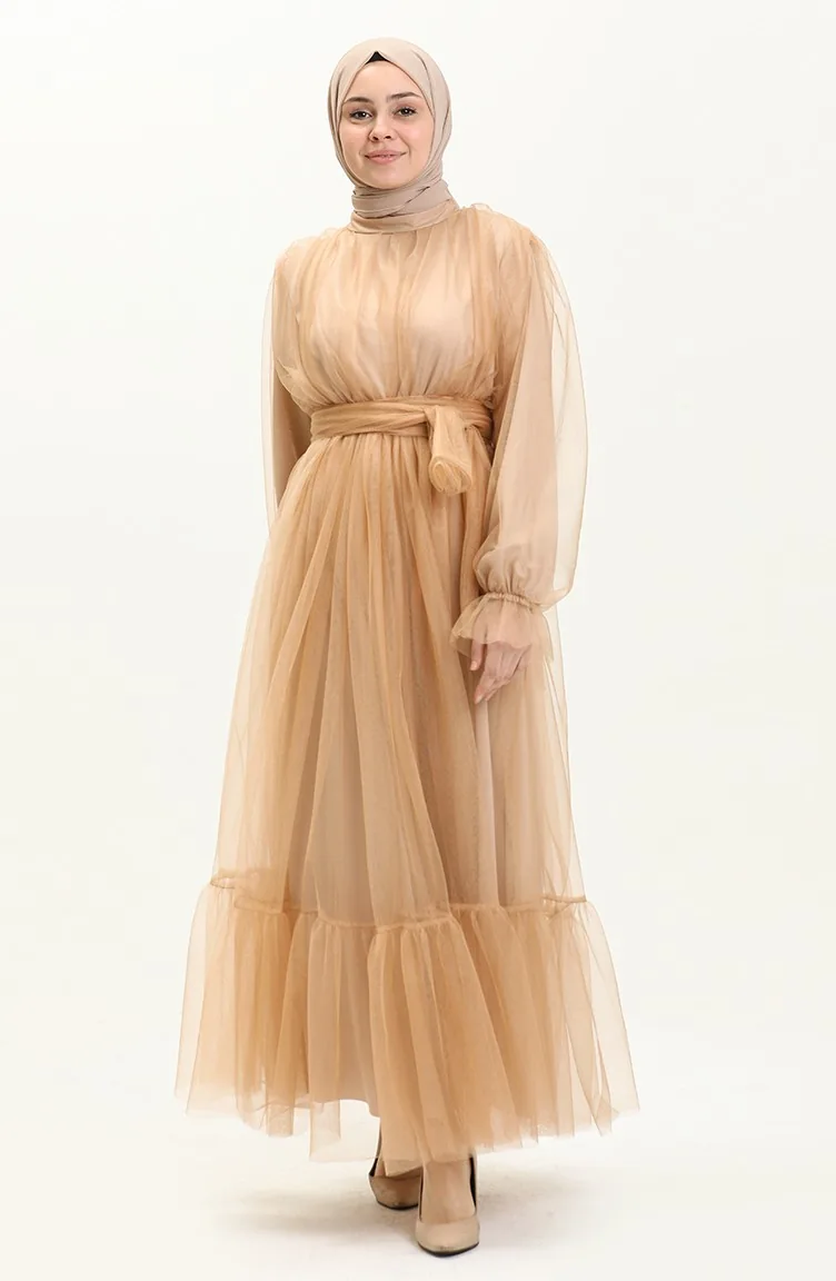 Tüll-Abendkleid mit gerafftem Rock 2456-06 Milchkaffee 2456-06