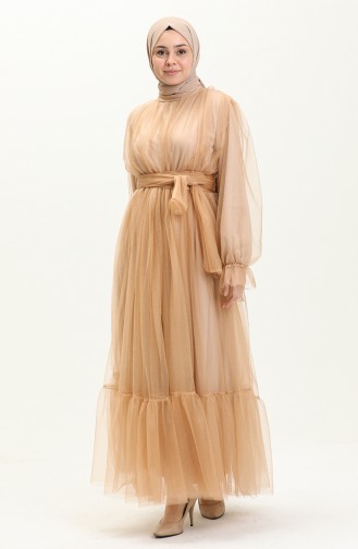 Tüll-Abendkleid mit gerafftem Rock 2456-06 Milchkaffee 2456-06