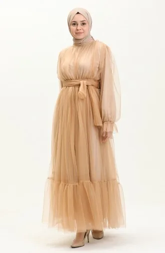 Tüll-Abendkleid mit gerafftem Rock 2456-06 Milchkaffee 2456-06
