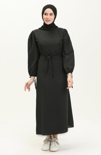 Nervür Detaylı Elbise 70044-01 Siyah