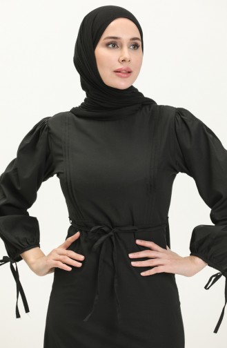 فستان بتصميم ربطة الأكمام 70044-01 أسود 70044-01