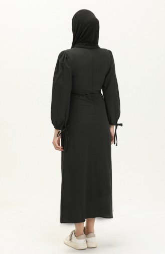 Nervür Detaylı Elbise 70044-01 Siyah