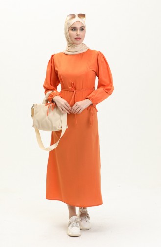Geripptes Kleid mit Details 70044-05 Orange 70044-05