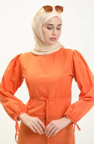 Geripptes Kleid mit Details 70044-05 Orange 70044-05