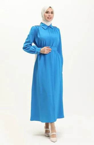 Robe Ceinturée avec Pierres sur L épaule 4329-01 İndigo 4329-01