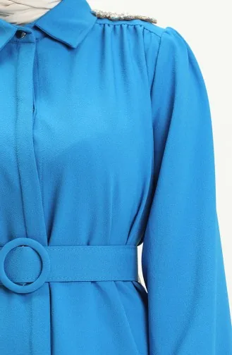 Robe Ceinturée avec Pierres sur L épaule 4329-01 İndigo 4329-01