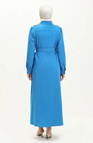 Robe Ceinturée avec Pierres sur L épaule 4329-01 İndigo 4329-01