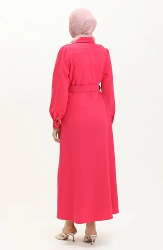Robe Ceinturée avec Pierres sur L épaule 4329-02 Fushia 4329-02