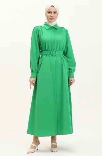Robe Ceinturée avec Pierres sur L épaule 4329-03 Vert 4329-03