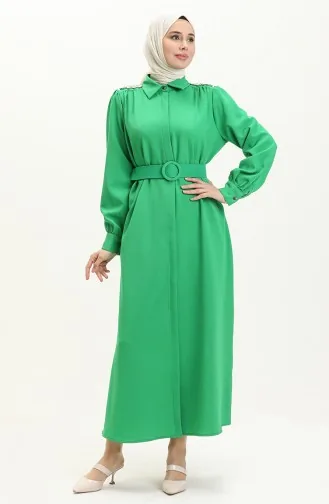 Robe Ceinturée avec Pierres sur L épaule 4329-03 Vert 4329-03