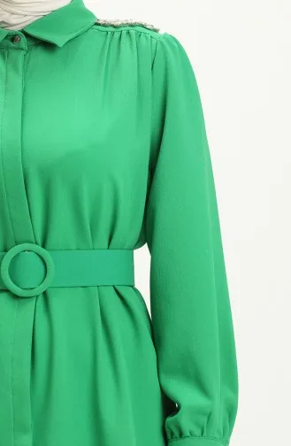 Robe Ceinturée avec Pierres sur L épaule 4329-03 Vert 4329-03