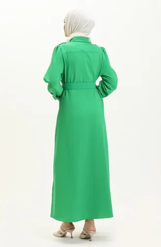 Robe Ceinturée avec Pierres sur L épaule 4329-03 Vert 4329-03
