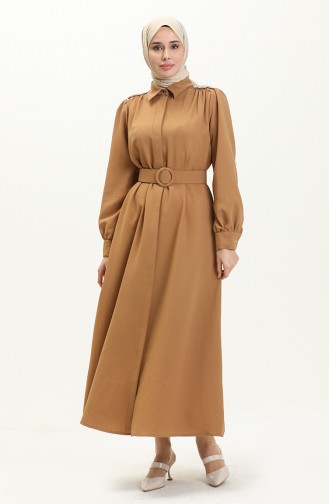 Stoned Shoulder Belted Dress 4329-04 Milk Coffee 4329-04