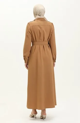 Robe Ceinturée avec Pierres sur L épaule 4329-04 Café au Lait 4329-04