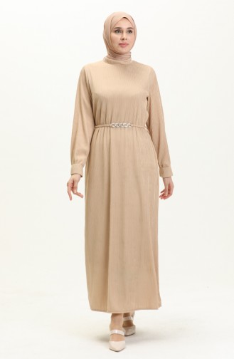 Plissiertes Kleid mit Gürtel 4339-04 Beige 4339-04