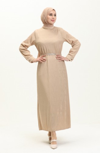 Plissiertes Kleid mit Gürtel 4339-04 Beige 4339-04