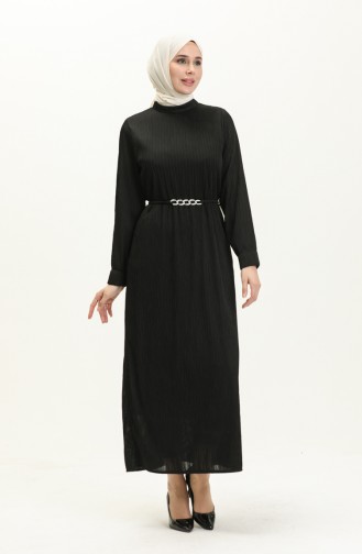 Plissiertes Kleid mit Gürtel 4339-05 Schwarz 4339-05