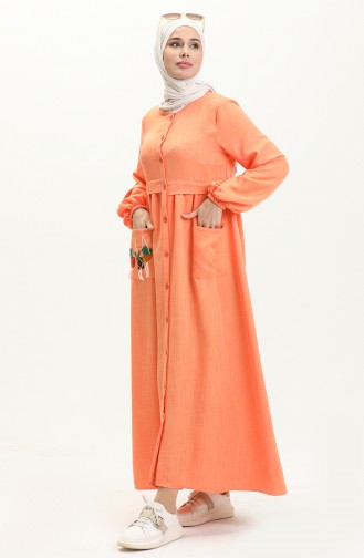Embroidered Buttoned Dress 24Y8948-04 Orange 24Y8948-04