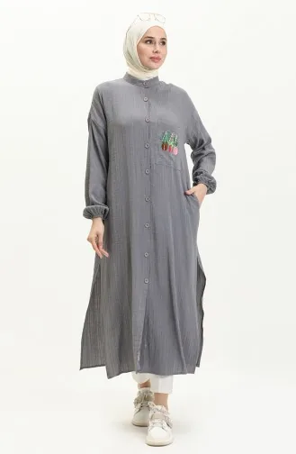 Nakışlı Uzun Tunik 24Y8932-03 Gri