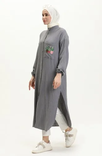 Nakışlı Uzun Tunik 24Y8932-03 Gri