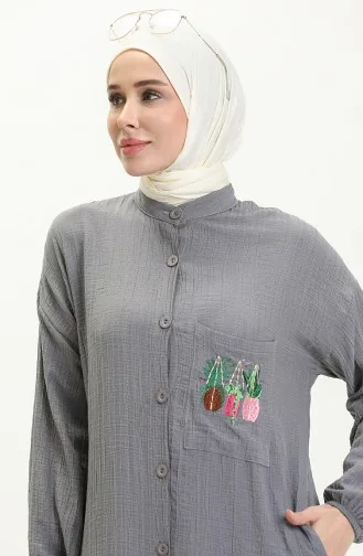 Nakışlı Uzun Tunik 24Y8932-03 Gri