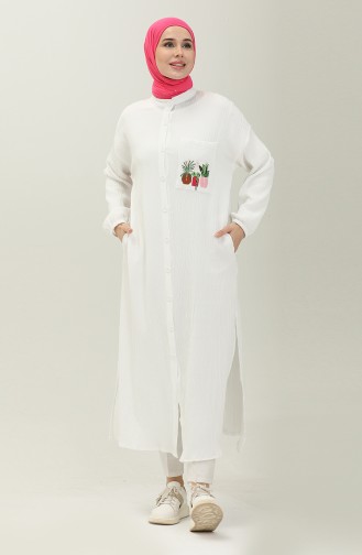 Lange Tunika mit Stickerei 24Y8932-05 Weiß 24Y8932-05