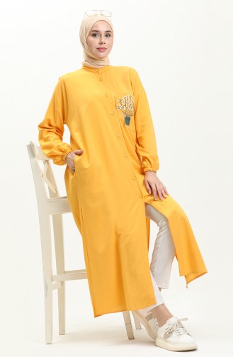Linen Embroidered Long Tunic 24Y8971-04 Mustard 24Y8971-04