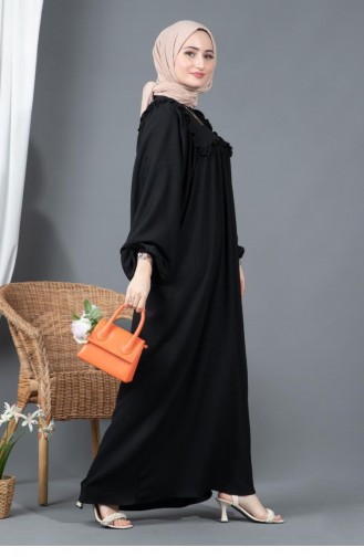 Svt2469 Fırfırlı Robalı Bürümcük Elbise-Siyah